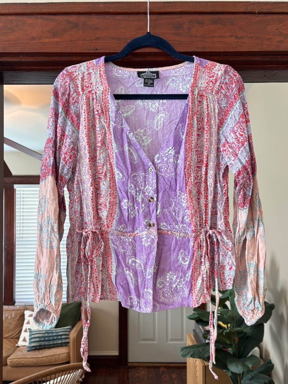 Angie Patchwork Paisley Button-Up Top, Small, Anthropologie Free People Vibe